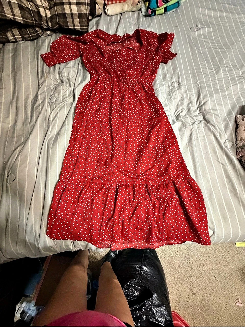 Red & White Polka Dot Midi Dress